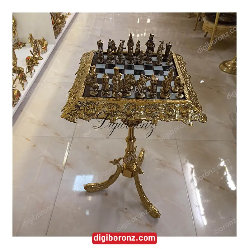 شطرنج برنجی برنزی پايه ماهی بزرگ با مهره 