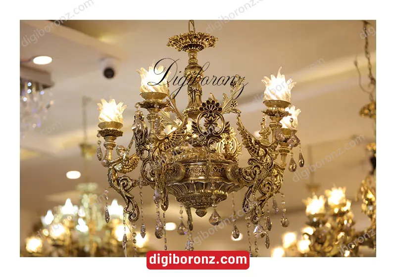 لوستر برنجی برنزی سیاه قلم ۵ شاخه فرشته یاسی بزرگ